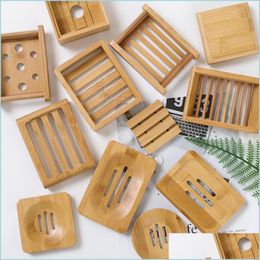 Soap Dishes Wooden Dish Natural Bamboo Holder Rack Plate Tray Mti Style Round Square Container Drop Delivery Home Garden Bath Bathro Dhv8L