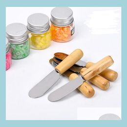 Cheese Tools Stainless Steel Butter Spata Breakfast Sandwich Dessert Jam Spreader Wooden Handle Drop Delivery Home Garden Kitchen Din Dhvlx