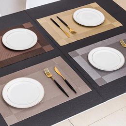 Table Mats Golden Eco-Friendly Placemat Washable PVC Dining Diagonal Frame Stain-Resistant Cloth Disc Bowl Non-slip Pad