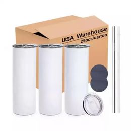 US warehouse 2 Days Delivery white Mugs sublimation tumbler 20oz blank straight stainless steel blanks tumbler with straw bb0330