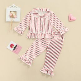 Clothing Sets Children Kid Girls Homewear Two Piece Set Princess Ruffle Heart Printed Top Shirt Pants 2pcs Children's