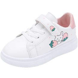 Athletic Outdoor Children's Shoes Cartoon Strawberry Sports Shoes for Girls 2023 Kids Fashion White Shoes Korean PU Breathable Casual Sneakers W0329