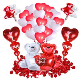 I Love You Bear Balloons Heart Valentines Balloons Set Decor Cartoon Happy Birthday Valentine's Day Wedding Party Decoration Foil Balloon Anniversary Gift JY0934