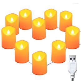 Strings 10 PCS LED String Candle Lights Marriage Proposal Birthday Wedding Scene Decoration Lamp With Usb Plug Room RGB Remote Control