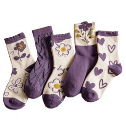 Носки чулочно -носочные фиолетовые стиль печатные теплые носки Женские длинные густые зимние шерстяные носки 3D цветок прекрасные ноги теплые руки Harajuku Korea 230330