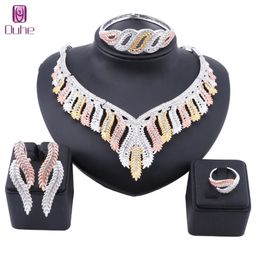 Women Bridal Gold Colour Necklace Bangle Earring Ring Nigerian Wedding Party African Beads Jewellery Set