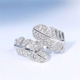 Feather Finger Ring AAAAA Zircon 925 Sterling silver Engagement Wedding Band Rings for Women Bridal Birthday Party Jewelry Gift