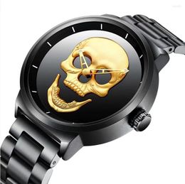 Wristwatches BIDEN Luxury Mens Watches Gold Skull Luminous Waterproof Quartz WristWatch Business Fashion Stainless Steel Clocks Reloj Hombre