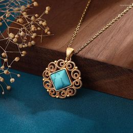 Chains In Chinese-inspired Cutout Design Ancient Gold Craft Inlay Turquoise Necklace Pendant Light Luxury Clavicle Chain Jewellery