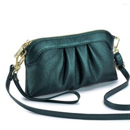 Evening Bags GENODERN Shoulder Crossbody Bag Top Layer Cowhide All-Match Women's Pleated Clutch