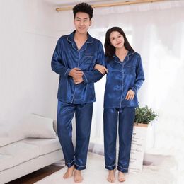 Men's Sleepwear 2023 Silk Satin Men Women Pajamas Set Couple Solid Color Long Sleeve Suit Casual Two-Piece Pyjama Elastic Homewear