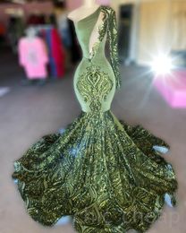 2023 Arabic Aso Ebi Lace Mermaid Prom Dress One Shoulder Evening Formal Party Second Reception Birthday Engagement Gowns Dresses Robe De Soiree ZJ2043