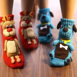 Socks Hosiery Unisex Christmas non-slip floor slide socks with cute 3D cartoon animals for winter warmth and non-slip block knit sweaters for foot warmth 230330