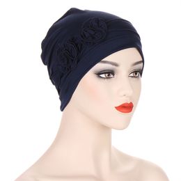 Two Flower Decro Turban Cap Beanies For Muslim Hijab Soft Head Cover India Cap Bandanas Hair Loss Cancer Chemo Cap