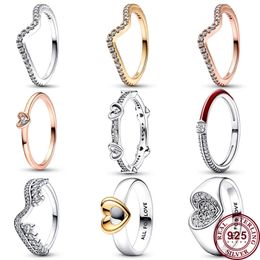 925 Silver Women Fit Pandora Ring Original Heart Crown Fashion Rings Eternal Heart Sliding Asymmetrical Shining Wave Ring