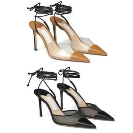 Summer Women's Sandals Calf Leather PVC Mesh Breathable Pointed Ankle Strap Stiletto Heels Elegant Women Show Unique Sexy Charm EU35-43