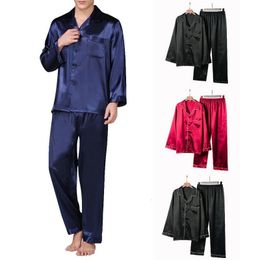 Men's Sleepwear Men's Classic Satin Pajamas Long Sleeve Pajamas Large Home Service Satin Pajamas Set Evening Dress Casual Wear 230330