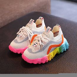 Athletic Outdoor Fashion Toddler Infant Baby Kids Boys Girls Mesh Striped Patchwork Breathable Soft Sole Casual Sport Running Shoes Sneakers#g4 W0329