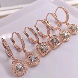 18K Rose Gold Dangle Earring AAAAA Zrcon Party Wedding Drop Earrings for Women Bridal Engagment Promise Jewellery Gift