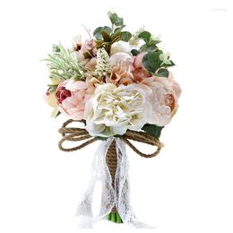 Decorative Flowers Practical Artificial Peony Rose Flower Bouquet For Bride Bridesmaid Handmade Wedding Silk Bridal Holding