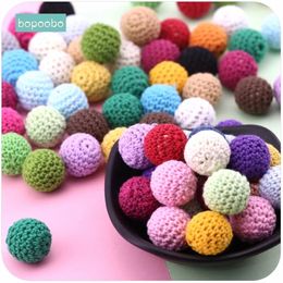 Baby Teethers Toys Bopoobo 20mm 10pcs Wooden Crochet Beads Chewable DIY Teething Knitting Jewellery Crib Sensory Toy Teether 230329