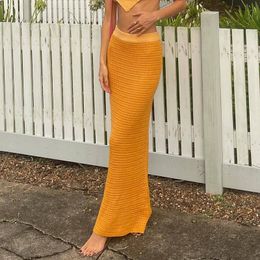 Skirts Beach Style Striped Knitted Maxi Summer Holiday Chic Women Sexy High Waist Pencil Long Skirt Bodycon Y2K Vintage Clothes 230330