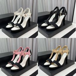 2023 designer luxury Sexy Peep-toe heel sandals womens genuine leather Black/white/pink/apricot t-band sandal lady fashion One strap Back hollowed out shoes sizes 35-39