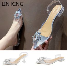 Sandals LIN KING Big Size Women Transparent Summer Elegant Low Heels Shoes Sexy Lady Party Club Dress Slippers 230329