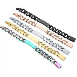 Designer Cuban Link Chain Bracelets Titanium Steel Presbyopia V Letter Rose Gold Silver Black Blue Rainbow Charm Bangle Love Gift Fashion Punk Hip Hop Jewellery