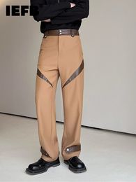 Men's Jeans IEFB Men Pants Autumn Niche Personalized Design PU Leather Color Contrast 2023 High Street Male Trousers Temperament 9A89 230330