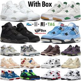 С коробкой Factory_footwear Jumpman 4 баскетбольные обувь для мужчин женщин 4S Pine Green University Blue Black Cat Белый Oreo Red Cement Sail разведенные мужские тренеры спортивные кроссовки