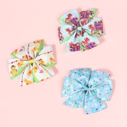 4.8" Easter Egg Print Ribbon Bow Hair Clip Newborn Easter Bunny Prints Bow Headband Kid Girls Hairpins Kids Headwear