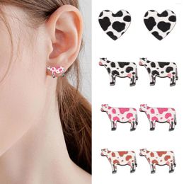 Backs Earrings Girls Clip On Small Dangle Ethnic Style Western Cowboy Accessories Cow Print Love Ear Studs Cute Wooden