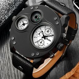 Wristwatches Creative Men Watch Quartz Multiple Time Zone 3D Compass Sport Waterproof Large Dial Masculinity Clock Military Wristwatch