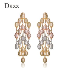 Dangle Earrings & Chandelier Dazz Big Tassel Copper For Women Wedding Bridal Jewellery Three Tones Cubic Zircon Beads Long Earring