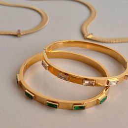Bangle Elegant White Green Crystal Cuff Bangles Bracelets For Women Gold Color Simple Femal Tarnish Free Wedding Jewelry