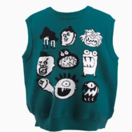 Japanese Harajuku Knitted Graphic Vest for Men and Women Urban Streetwear Knit Ukiyo-e Pullover Sweater Vest Plus Size 201201