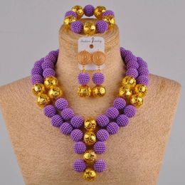 Necklace Earrings Set & Majalia Nigerian Wedding African Beads Royal Pale Purple Jewellery For Women XX-09Earrings