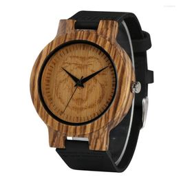 Wristwatches Nature Clock Wooden Watch Men Quartz Watches Lion Face Black Leather Band Casual Sport Man 2023 Male Gifts