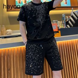 Men's Tracksuits Trend Heavy Industry Star Diamond Short Sleeve T-shirt Shorts Two Piece Men's Casual Summer Set 230330