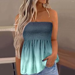 Women's Blouses Strapless Bandeau Tank Women Elastic Top Casual Sleeveless Colour Gradient Tube Tops Off Shoulder Summer Blouse Vacation