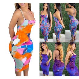 Fashion Sexy Dresses Womens Designer Clothing Printed Dress Thin Sling Half-length Skirt Plus Size 3xl