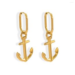Dangle Earrings Design Fine Polished Stainless Steel Anchor Shape For Women Girl Charming Waterproof Drop Jewellery