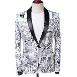 Men's Suits & Blazers Graffiti Flower Coat Blazer Men Jacket For Wedding Slim Fit Casual Stage Tuxedos Formal Wear