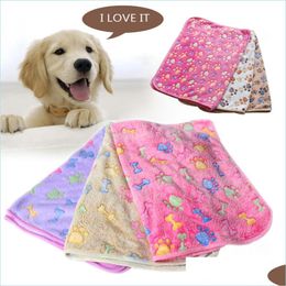 Dog Houses Kennels Accessories Pets Winter Blanket Floral Pet Sleep Warm Paw Print Towel Cat Puppy Fleece Soft Mtisize Drop Delive Dhlea