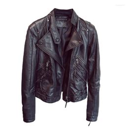 Kvinnors läder 2023 Spring Autumn Black Jacka Women Slim Moto Biker Kvinna Jaquetas Feminino Ladies Pu