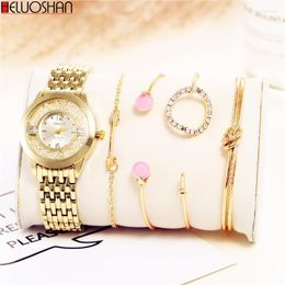 Wristwatches 5pc/set Fashion Women Watches Round Arabic Numerals Leather Watch Dress Ladies Luxury Bracelet SetWristwatches Thun22