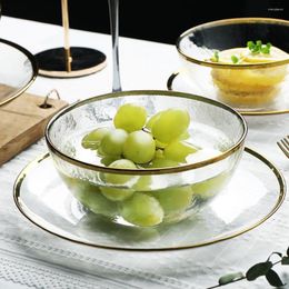 Bowls Luxury Clear Glass Bowl Plate Electroplated Gold Plated Retro Phnom Penh Breakfast Rice Household Dinner Set 1PCS