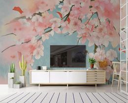 Wallpapers Peach Blossom Flower Wallpaper For Walls 3 D Wall Mural Decals 3D Art Papers Roll Printed Po Contact Paper