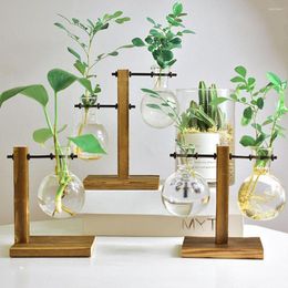 Vases Glass Desktop Planter Bulb Vase Wooden Stand Hydroponic Plant Container DecorHome Decor